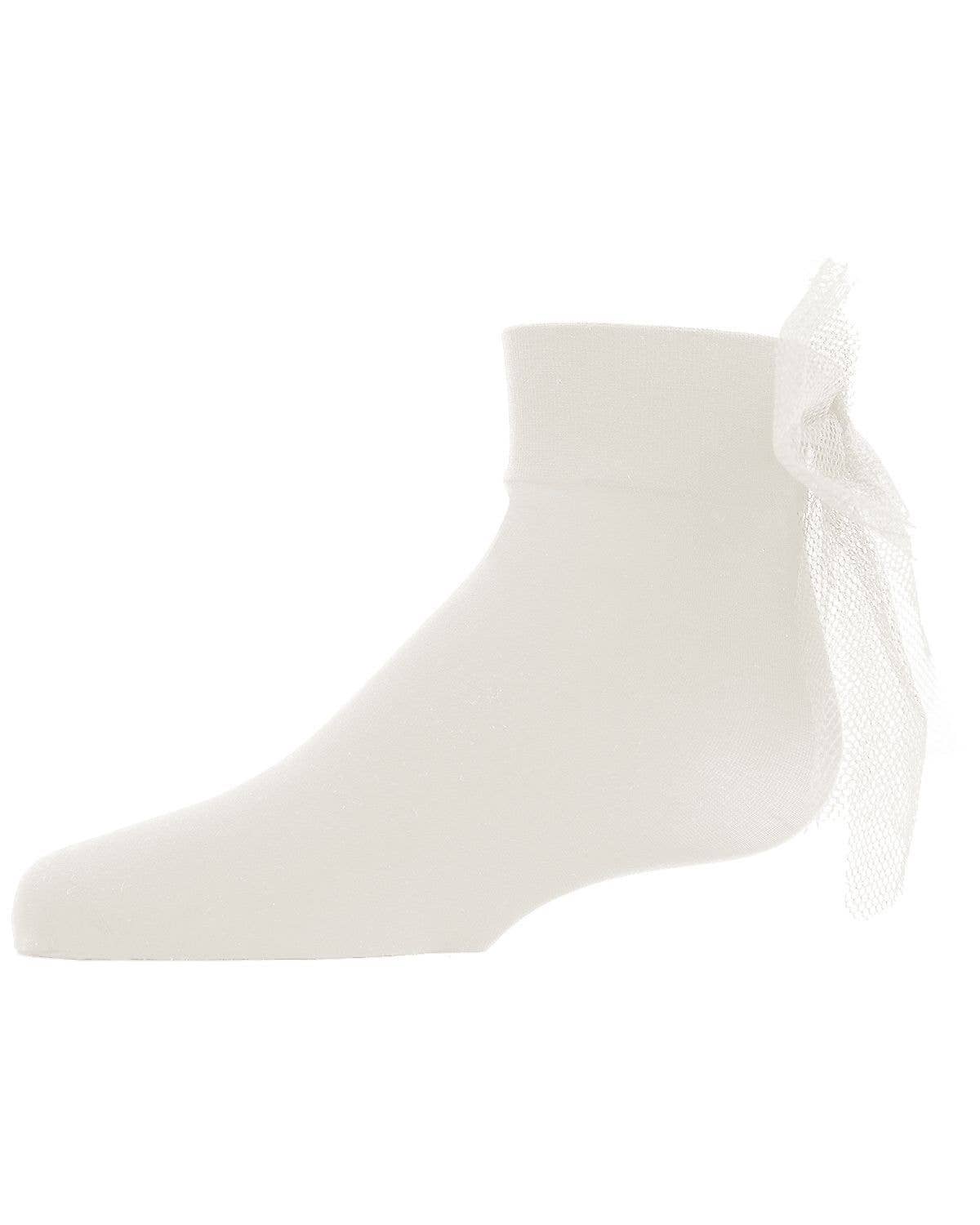 MeMoi Microfiber Tulle Bow Anklet Socks Winter White