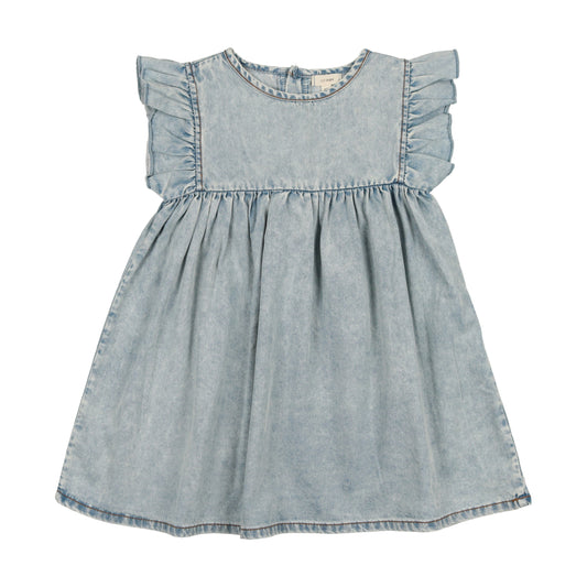 Short Sleeve Flutter Dress Stone Wash