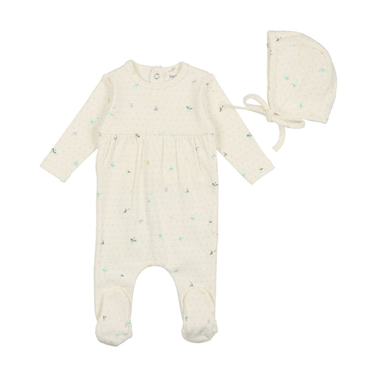 Bee & Dee Floral Dot Footie and Bonnet