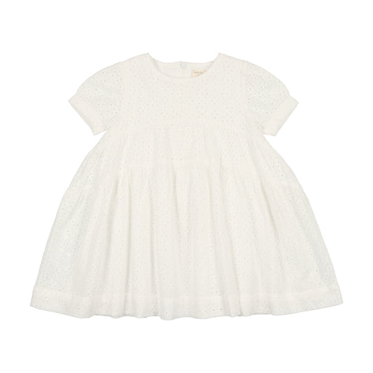 Gathered Dress Short Sleeve White Eyelet