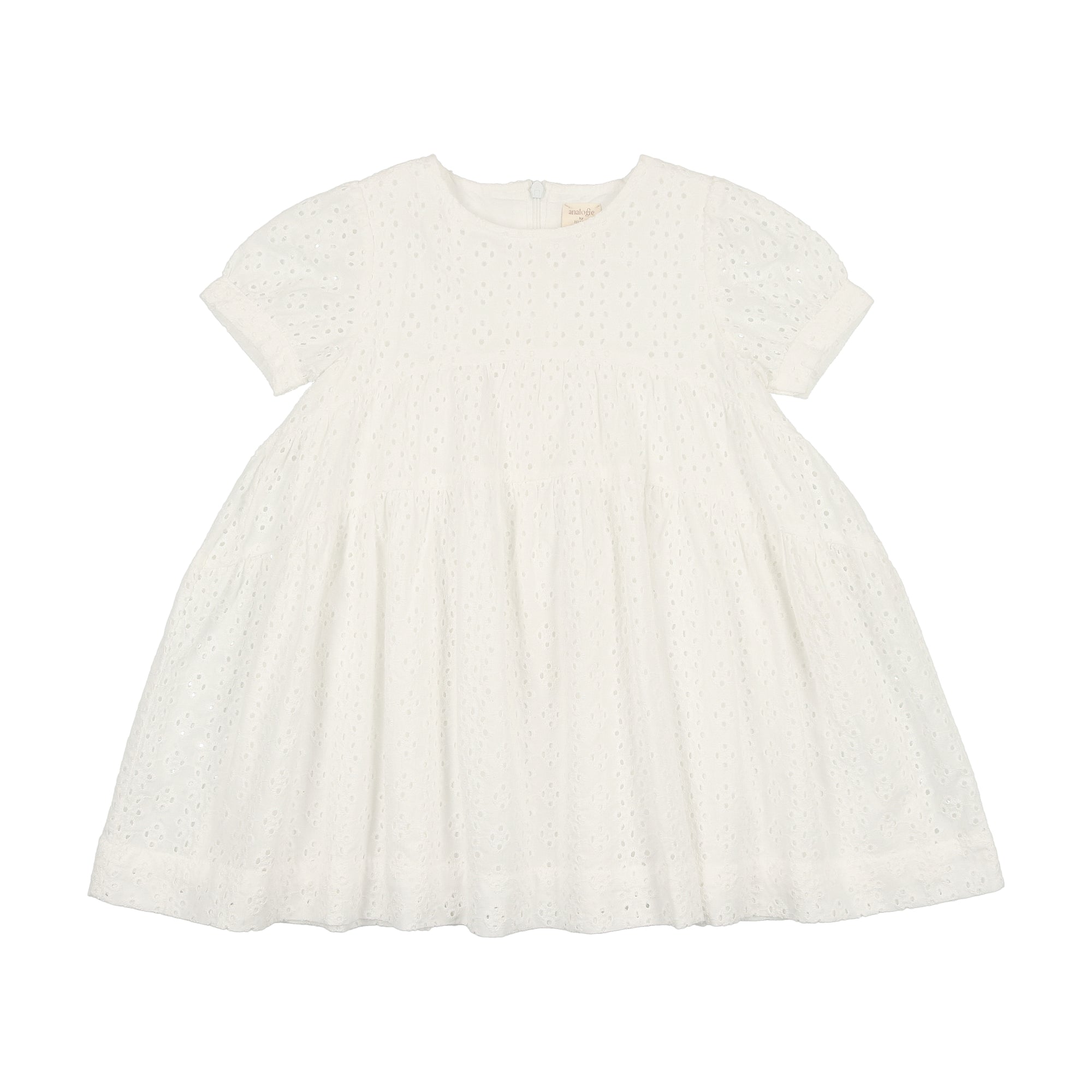 Gathered Dress Short Sleeve White Eyelet